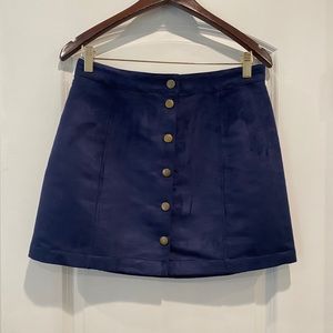 Navy Blue Velvet Button Down Skirt